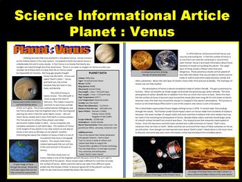 Preview of Venus (Space and Planets Article with Question Sheet and Puzzles)