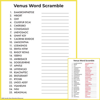 Preview of Venus Word Scramble