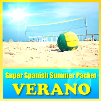 Preview of Verano - Summer Multimedia Review Packet Spanish 1 to 2