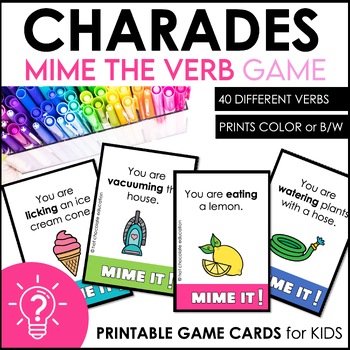 Preview of Verb Charades | Miming Game Cards for Kids