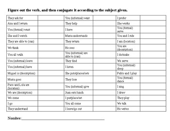 Verb Conjugation Drill English Version By Kylie Stanfield Tpt
