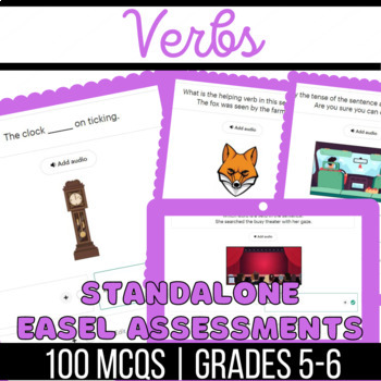 Preview of Verb Easel Assessments: Action, Helping, Linking Verbs 5th-6th Grade
