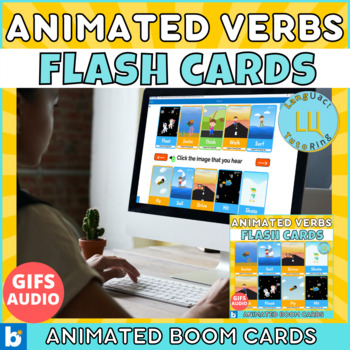 Preview of Verb Flashcards Boom Card | audio animated gifs digital task cards