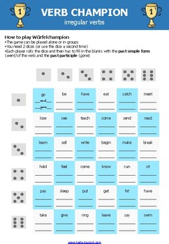 Verb Games (regular and irregular verbs dice game) by TeacherCarina