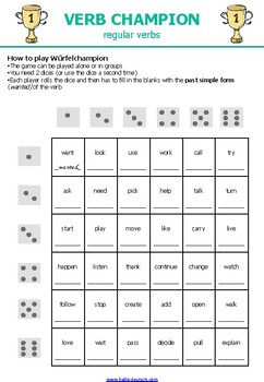 verb games regular and irregular verbs dice game by