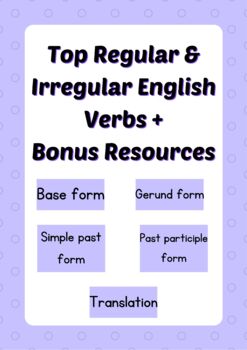 Preview of Verb Lists | Top Regular & Irregular English Verbs + Bonus Resources