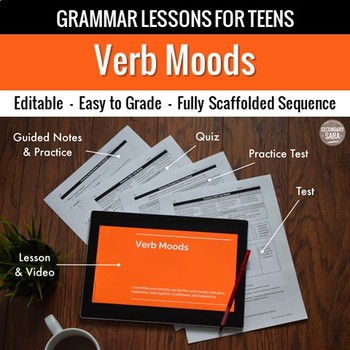 Preview of Verb Moods Unit: Grammar Lesson, Quiz, Test, & More