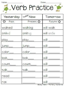Preview of Verb Practice - Past, Present, Future Tense