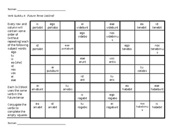 Preview of Latin Verb Sudoku (Future Tense 1st/2nd conjugation)