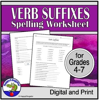 Preview of Verb Suffixes Vocabulary and Spelling Worksheet with Easel Activity