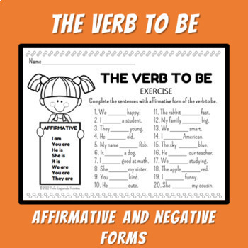 Verb TO BE - affirmative and negative - Simple Present (Color and Black ...