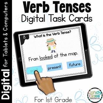 Preview of Verb Tense Activity 1st Grade Google Slides Past Present & Future Grammar Review