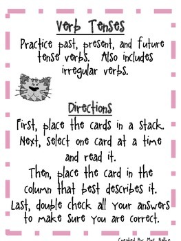 Preview of Grammar:  Verb Tense Center Game