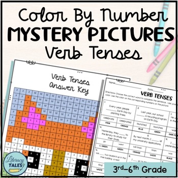 Preview of Verb Tense Color By Number Mystery Picture Worksheets and Activities