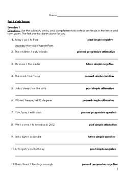 Preview of Verb Tense Practice Worksheet