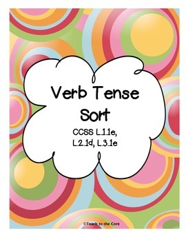 Preview of Verb Tense Sort CCSS Aligned L.1.1e, L.2.1d, L.3.1e