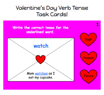 Preview of Verb Tense Task Cards - Valentine's Day