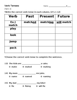 Preview of Verb Tense Test (past, present, future)