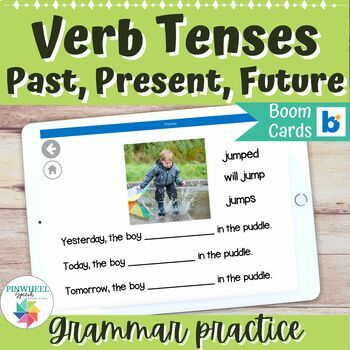 Preview of Verb Tenses Boom Cards™ Speech Therapy Syntax Grammar Activity Language Skills