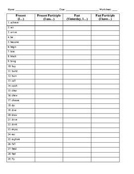 Preview of Verb Tenses Chart #1 and Answer Key