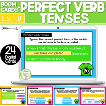 Preview of Verb Tenses - Perfect Verb Tense Boom Cards | Digital Task Cards  L.5.1b