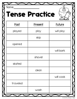 verb tenses freebie printables for past present and future tpt