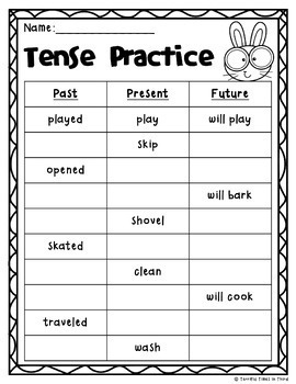 Verb Tenses Freebie Printables For Past Present And Future Tpt