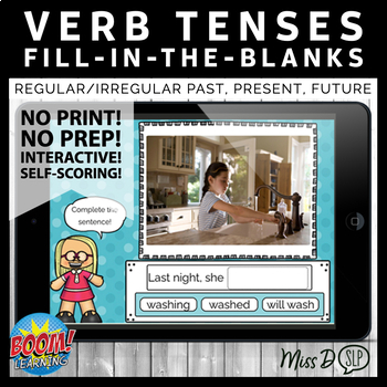 Preview of Verb Tenses Real Photos BOOM CARDS™ (Past, Present Progressive, Future)
