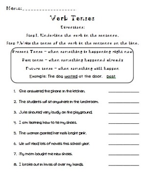 Preview of Verb Tenses Worksheet