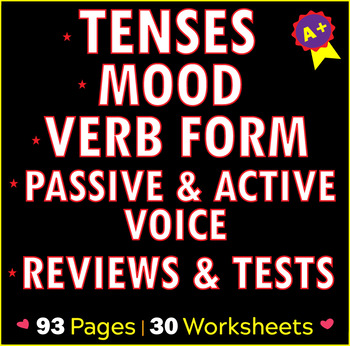 Preview of Verb Tenses Worksheets & Practice | Active and Passive Voice | BUNDLE | Gr 7-8.