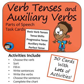 Preview of Verb Tenses and Auxiliaries Task  Cards - Print and Easel Versions