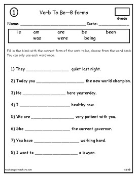 Verb to be: am-are-is-was-were worksheet