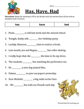 Preview of Verb Worksheet - Has, Have, Had