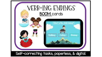 Preview of Verb+ing Endings - Digital Task Cards with Boom cards
