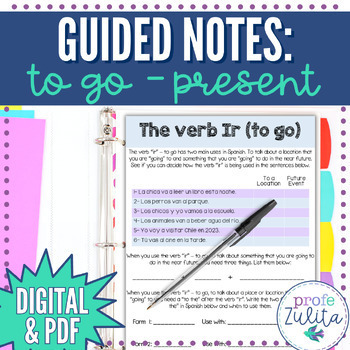 Preview of Verb ir to go present tense Spanish Guided Notes for Student | Digital & PDF