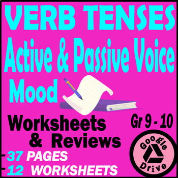 Preview of Verb tenses. Active & Passive Voice. Mood. 9th-10th Grade English Worksheets
