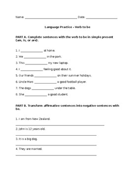 Verb to be practice by ESL Express | TPT