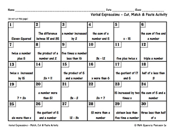 Verbal Expressions - Translating Verbal Expressions Matching Activity