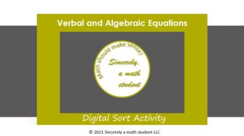 Preview of Verbal and Algebraic Equations Digital Sort