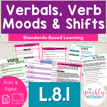 Preview of Verbals Active & Passive Voice Verb Moods & Verb Shifts 8th Grade CCSS 8.L.1