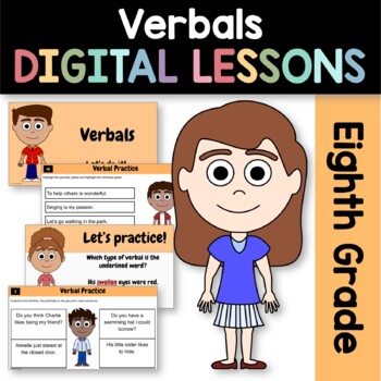 Preview of Verbals Gerunds Participles 8th Grade Interactive Google Slides Grammar Practice