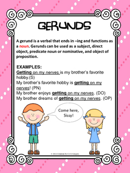 Verbals Gerunds and Gerund Phrases Classroom Poster L.8.1a | TpT