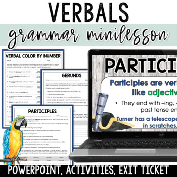 Preview of Verbals PowerPoint & Worksheets - Gerunds, Infinitives, Participles