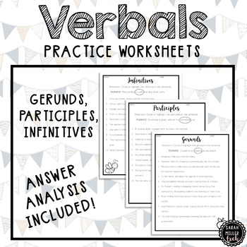 Preview of Verbals Practice Worksheets (Gerunds, Participles, Infinitives)