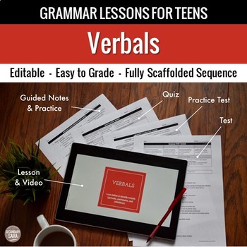 Preview of Verbals Unit: Grammar Lesson, Quiz, Test, & More