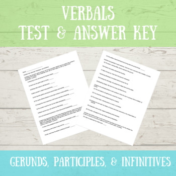 Preview of Verbals Test and Answer Key- Print & Digital Google Form Version
