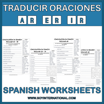 Preview of Verbos Regulares AR, ER, IR Traducir Oraciones en español