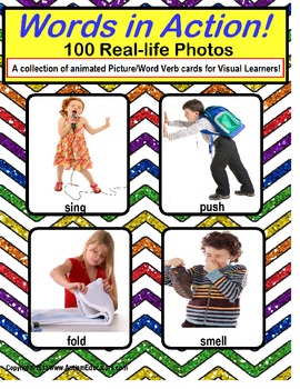 Preview of 100 Real Life Picture Action Word Verb Cards For Visual Learners and Autism