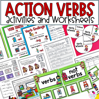 Preview of Action Verbs with Picture Cards, Sorting, Worksheets - 1st Grade Grammar