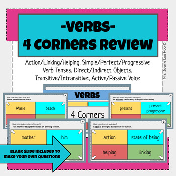 Preview of Verbs 4 Corners Review Game